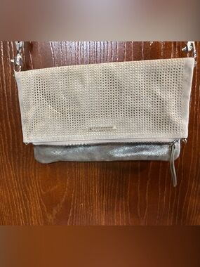 Stella & Dot Women's Metallic Silver perforated Convertible Clutch Crossbody Bag